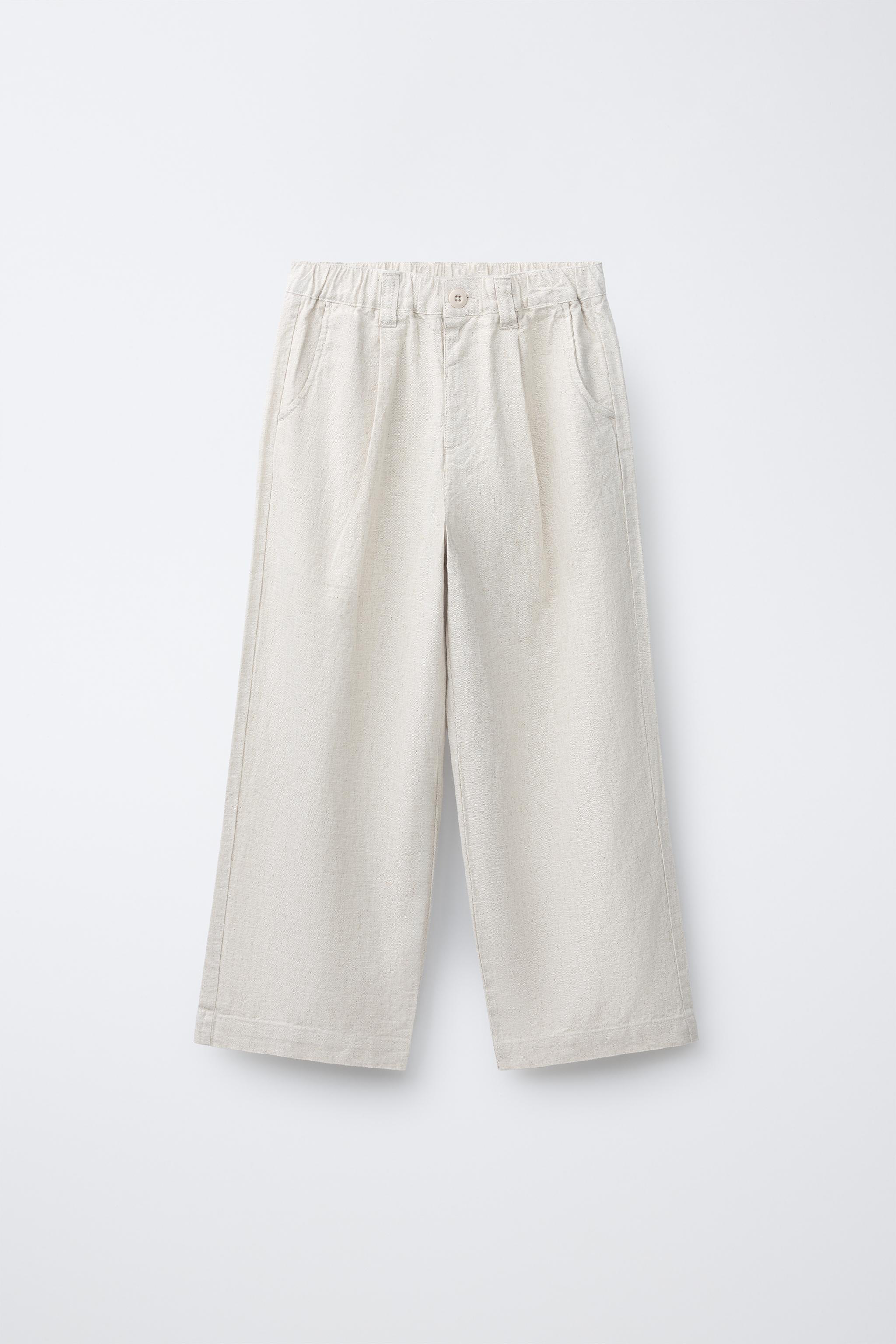 PANTALON DROIT EN COTON ET LIN